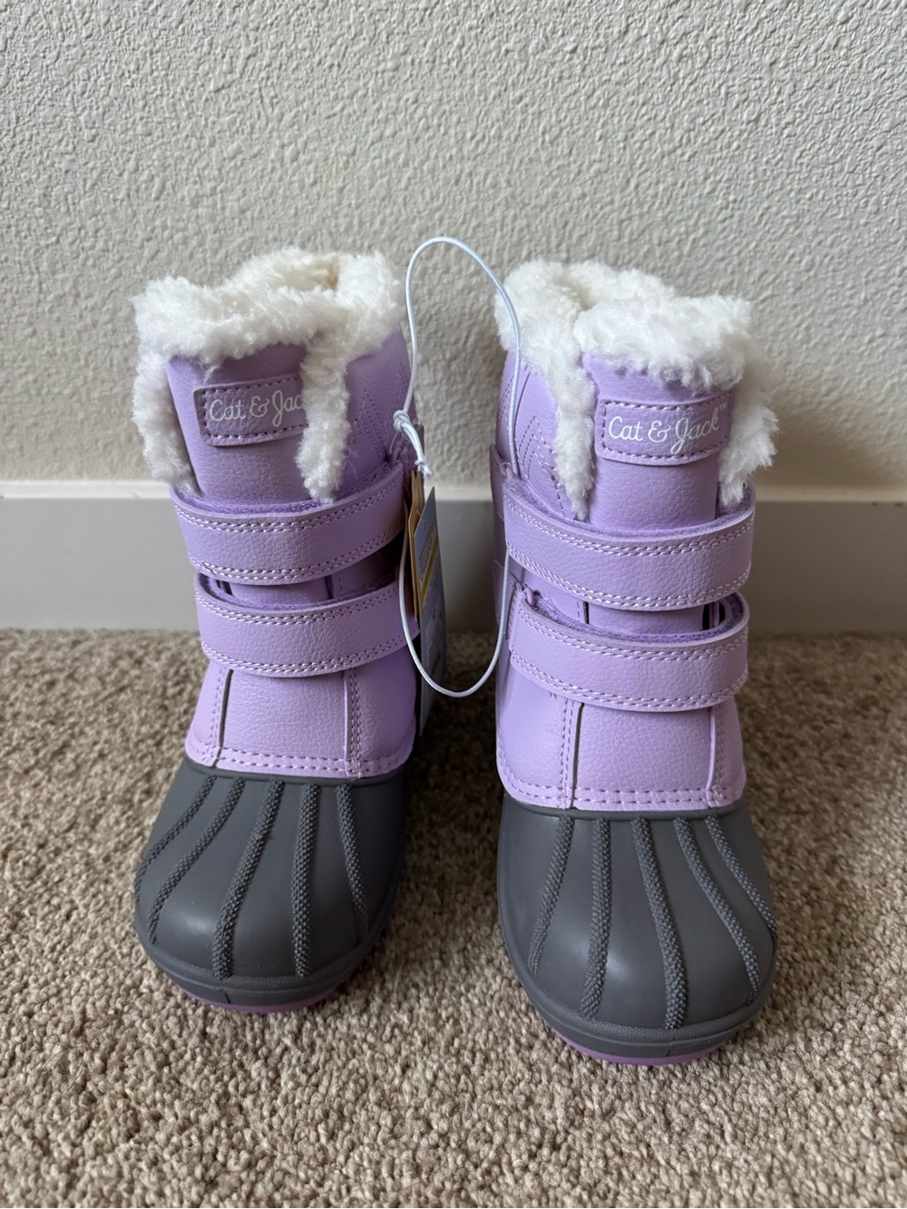 New Cat & Jack Lilac and Gray Toddler Snow Boots with Faux-Fur Cuff